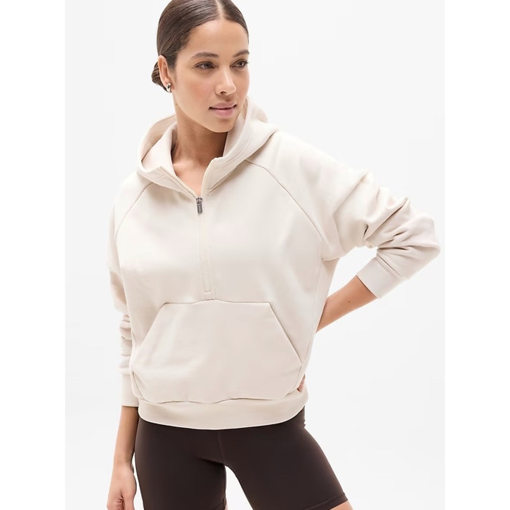 NWT $99 Athleta Easy Fleece 1/2 Zip Hoodie Bone color  XL 5389-0034